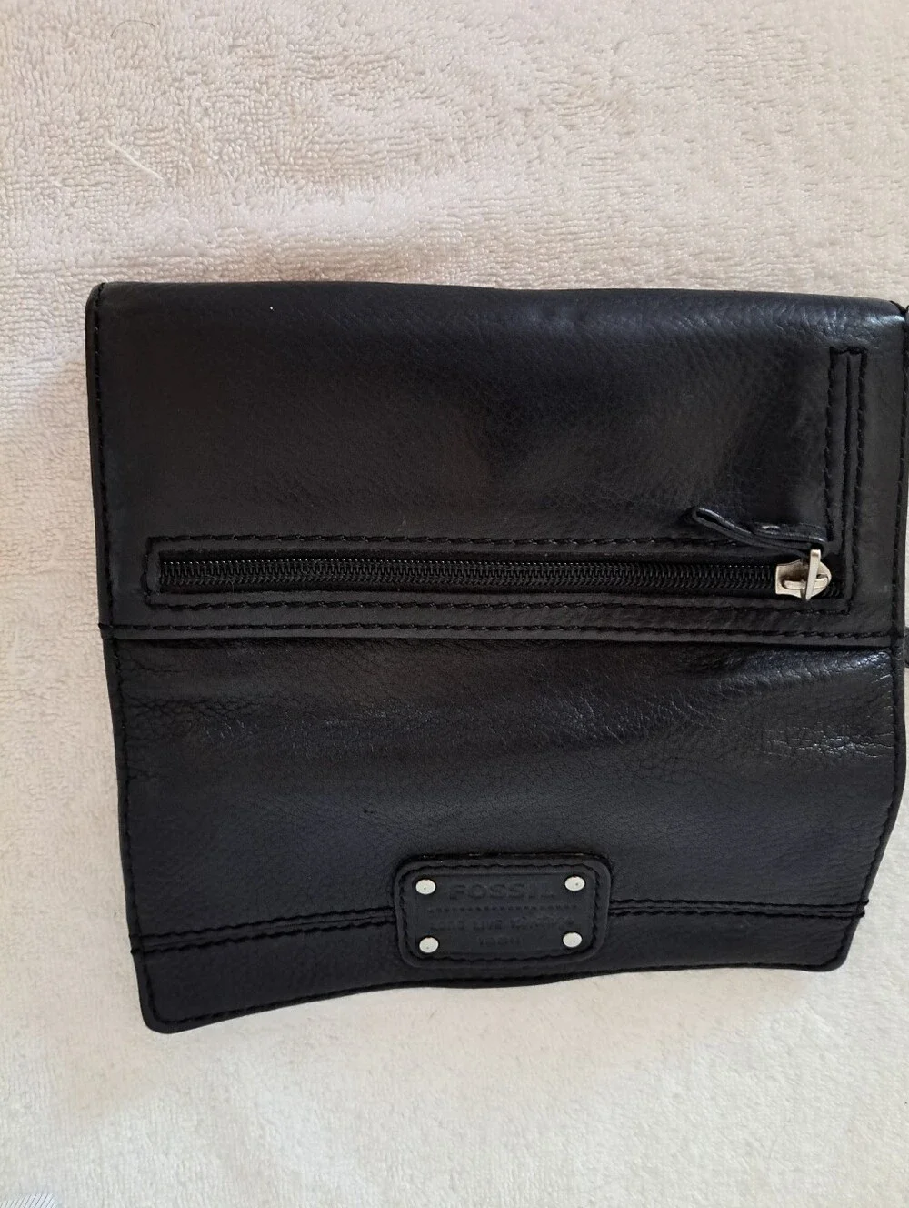 Fossil Black Leather Wallet with Metal Logo Plate